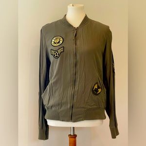 Max Studio Olive Green Bomber Jacket - Large